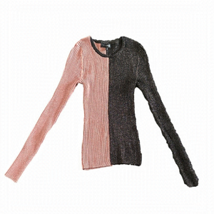 Intermix knitted ribbed long sleeve rose gold sparkle blush & black shirt